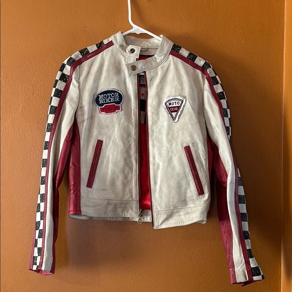 Wilsons Leather Red and White Rebel Jacket Vintage - Picture 1 of 9